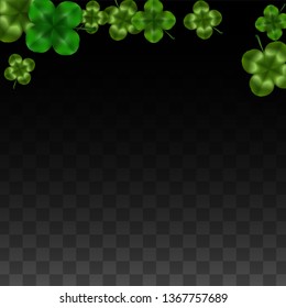 Vector Clover Leaf  Isolated on Transparent Background with Space for Text. St. Patrick's Day Illustration. Ireland's Lucky Shamrock Poster. Invintation for Irish Party Flatlay.  Success Symbols.