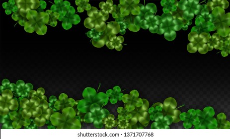 Vector Clover Leaf  Isolated on Transparent Background with Space for Text. St. Patrick's Day Illustration. Ireland's Lucky Shamrock Poster. Banner for Irish Party Flatlay.  Success Symbols.