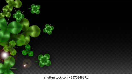 Vector Clover Leaf  Isolated on Transparent Background with Space for Text. St. Patrick's Day Illustration. Ireland's Lucky Shamrock Poster. Invintation for Irish Party Top View.  Success Symbols.