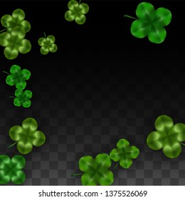 Vector Clover Leaf  Isolated on Transparent Background with Space for Text. St. Patrick's Day Illustration. Ireland's Lucky Shamrock Poster. Banner for Concert in Pub. Flatlay.  Success Symbols.