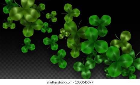 Vector Clover Leaf  Isolated on Transparent Background with Space for Text. St. Patrick's Day Illustration. Ireland's Lucky Shamrock Poster. Invintation for Irish Party Flatlay.  Success Symbols.