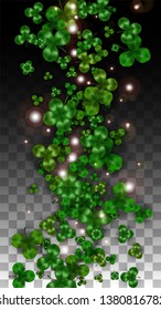 Vector Clover Leaf  Isolated on Transparent Background with Space for Text. St. Patrick's Day Illustration. Ireland's Lucky Shamrock Poster. Invintation for Concert in Pub. Flatlay.  Success Symbols.