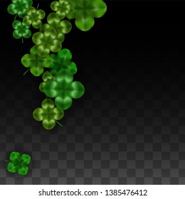 Vector Clover Leaf  Isolated on Transparent Background with Space for Text. St. Patrick's Day Illustration. Ireland's Lucky Shamrock Poster. Invintation for Irish Party Flatlay.  Success Symbols.