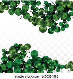 Vector Clover Leaf  Isolated on Transparent Background with Space for Text. St. Patrick's Day Illustration. Ireland's Lucky Shamrock Poster. Invintation for Irish Party Flatlay.  Success Symbols.