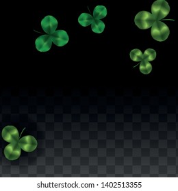 Vector Clover Leaf  Isolated on Transparent Background with Space for Text. St. Patrick's Day Illustration. Ireland's Lucky Shamrock Poster. Banner for Concert in Pub. Top View.  Success Symbols.