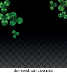 Vector Clover Leaf  Isolated on Transparent Background with Space for Text. St. Patrick's Day Illustration. Ireland's Lucky Shamrock Poster. Invintation for Irish Party Top View.  Success Symbols.