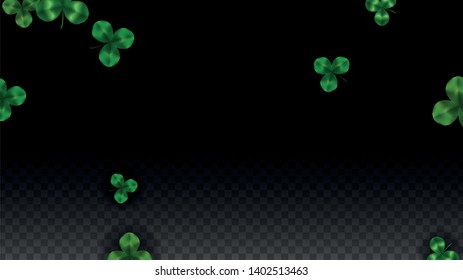 Vector Clover Leaf  Isolated on Transparent Background with Space for Text. St. Patrick's Day Illustration. Ireland's Lucky Shamrock Poster. Invintation for Irish Party Top View.  Success Symbols.