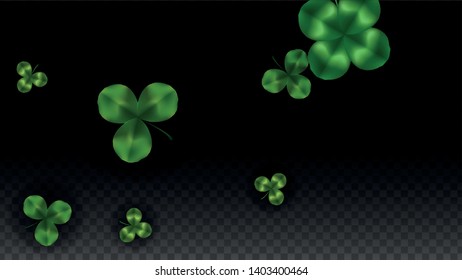 Vector Clover Leaf  Isolated on Transparent Background with Space for Text. St. Patrick's Day Illustration. Ireland's Lucky Shamrock Poster. Invintation for Irish Party Flatlay.  Success Symbols.