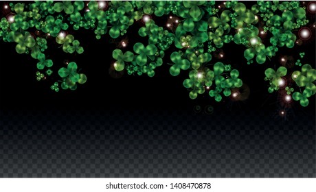 Vector Clover Leaf  Isolated on Transparent Background with Space for Text. St. Patrick's Day Illustration. Ireland's Lucky Shamrock Poster. Invintation for Irish Party Top View.  Success Symbols.