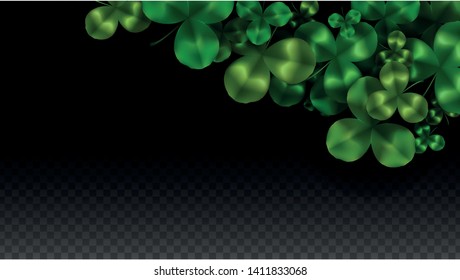 Vector Clover Leaf  Isolated on Transparent Background with Space for Text. St. Patrick's Day Illustration. Ireland's Lucky Shamrock Poster. Invintation for Irish Party Top View.  Success Symbols.