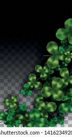 Vector Clover Leaf  Isolated on Transparent Background with Space for Text. St. Patrick's Day Illustration. Ireland's Lucky Shamrock Poster. Invintation for Irish Party Top View.  Success Symbols.