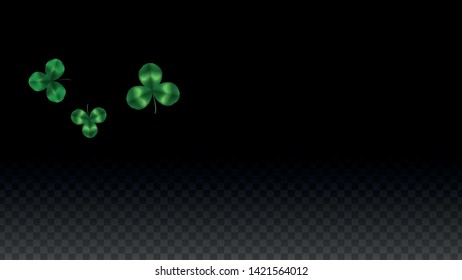 Vector Clover Leaf  Isolated on Transparent Background with Space for Text. St. Patrick's Day Illustration. Ireland's Lucky Shamrock Poster. Invintation for Irish Party Top View.  Success Symbols.