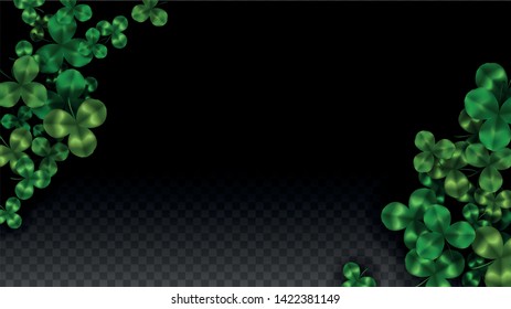 Vector Clover Leaf  Isolated on Transparent Background with Space for Text. St. Patrick's Day Illustration. Ireland's Lucky Shamrock Poster. Invintation for Concert in Pub. Flatlay.  Success Symbols.