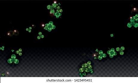 Vector Clover Leaf  Isolated on Transparent Background with Space for Text. St. Patrick's Day Illustration. Ireland's Lucky Shamrock Poster. Banner for Concert in Pub. Flatlay.  Success Symbols.