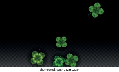 Vector Clover Leaf  Isolated on Transparent Background with Space for Text. St. Patrick's Day Illustration. Ireland's Lucky Shamrock Poster. Banner for Concert in Pub. Top View.  Success Symbols.