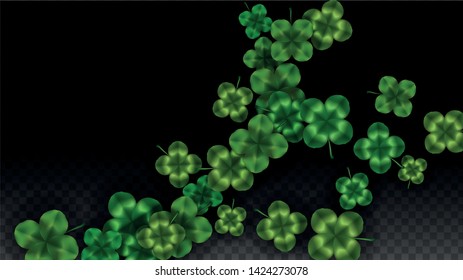 Vector Clover Leaf  Isolated on Transparent Background with Space for Text. St. Patrick's Day Illustration. Ireland's Lucky Shamrock Poster. Banner for Concert in Pub. Flatlay.  Success Symbols.