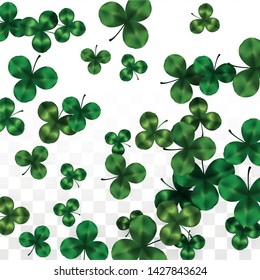 Vector Clover Leaf  Isolated on Transparent Background with Space for Text. St. Patrick's Day Illustration. Ireland's Lucky Shamrock Poster. Banner for Irish Party .  Success Symbols.