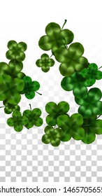 Vector Clover Leaf  Isolated on Transparent Background with Space for Text. St. Patrick's Day Illustration. Ireland's Lucky Shamrock Poster. Invintation for Irish Party Flatlay.  Success Symbols.