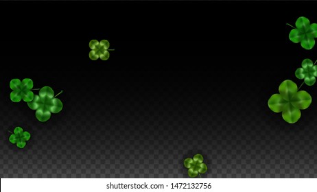 Vector Clover Leaf  Isolated on Transparent Background with Space for Text. St. Patrick's Day Illustration. Ireland's Lucky Shamrock Poster. Invintation for Irish Party Flatlay.  Success Symbols.