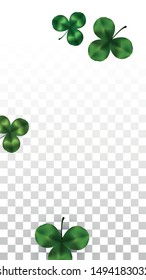 Vector Clover Leaf  Isolated on Transparent Background with Space for Text. St. Patrick's Day Illustration. Ireland's Lucky Shamrock Poster. Banner for Irish Party Flatlay.  Success Symbols.