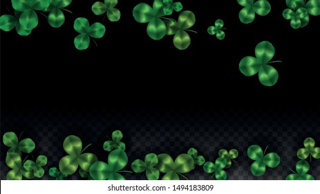 Vector Clover Leaf  Isolated on Transparent Background with Space for Text. St. Patrick's Day Illustration. Ireland's Lucky Shamrock Poster. Banner for Concert in Pub. Flatlay.  Success Symbols.