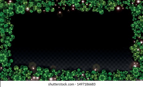 Vector Clover Leaf  Isolated on Transparent Background with Space for Text. St. Patrick's Day Illustration. Ireland's Lucky Shamrock Poster. Banner for Concert in Pub. Flatlay.  Success Symbols.