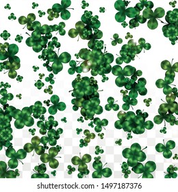 Vector Clover Leaf  Isolated on Transparent Background with Space for Text. St. Patrick's Day Illustration. Ireland's Lucky Shamrock Poster. Invintation for Irish Party Top View.  Success Symbols.