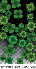 Vector Clover Leaf  Isolated on Transparent Background with Space for Text. St. Patrick's Day Illustration. Ireland's Lucky Shamrock Poster. Banner for Irish Party Flatlay.  Success Symbols.