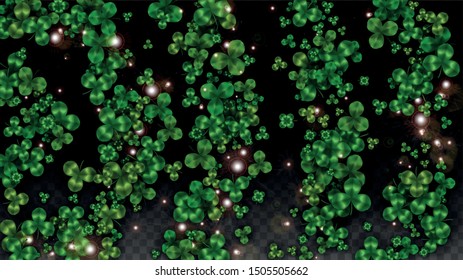Vector Clover Leaf  Isolated on Transparent Background with Space for Text. St. Patrick's Day Illustration. Ireland's Lucky Shamrock Poster. Banner for Irish Party Flatlay.  Success Symbols.