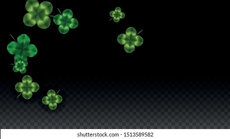 Vector Clover Leaf  Isolated on Transparent Background with Space for Text. St. Patrick's Day Illustration. Ireland's Lucky Shamrock Poster. Invitation for Concert in Pub. Top View.  Success Symbols.