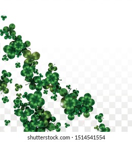 Vector Clover Leaf  Isolated on Transparent Background with Space for Text. St. Patrick's Day Illustration. Ireland's Lucky Shamrock Poster. Invintation for Irish Party Top View.  Success Symbols.