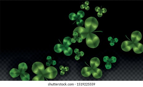 Vector Clover Leaf  Isolated on Transparent Background with Space for Text. St. Patrick's Day Illustration. Ireland's Lucky Shamrock Poster. Invintation for Irish Party Top View.  Success Symbols.
