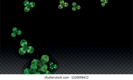 Vector Clover Leaf  Isolated on Transparent Background with Space for Text. St. Patrick's Day Illustration. Ireland's Lucky Shamrock Poster. Invintation for Concert in Pub. Flatlay.  Success Symbols.