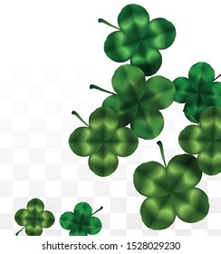 Vector Clover Leaf  Isolated on Transparent Background with Space for Text. St. Patrick's Day Illustration. Ireland's Lucky Shamrock Poster. Invitation for Concert in Pub. Flat lay. 