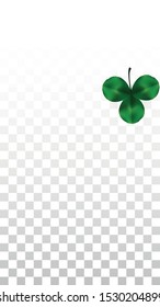 Vector Clover Leaf  Isolated on Transparent Background with Space for Text. St. Patrick's Day Illustration. Ireland's Lucky Shamrock Poster. Invintation for Irish Party Flatlay.  Success Symbols.