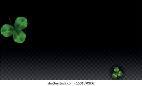 Vector Clover Leaf  Isolated on Transparent Background with Space for Text. St. Patrick's Day Illustration. Ireland's Lucky Shamrock Poster. Banner for Concert in Pub. Flatlay.  Success Symbols.