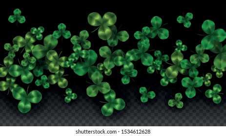 Vector Clover Leaf  Isolated on Transparent Background with Space for Text. St. Patrick's Day Illustration. Ireland's Lucky Shamrock Poster. Invintation for Irish Party Flatlay.  Success Symbols.