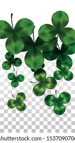 Vector Clover Leaf  Isolated on Transparent Background with Space for Text. St. Patrick's Day Illustration. Ireland's Lucky Shamrock Poster. Invintation for Irish Party Flatlay.  Success Symbols.