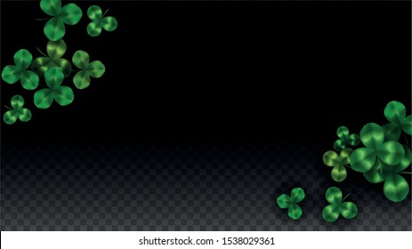 Vector Clover Leaf  Isolated on Transparent Background with Space for Text. St. Patrick's Day Illustration. Ireland's Lucky Shamrock Poster. Banner for Concert in Pub. Flatlay.  Success Symbols.