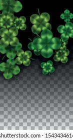 Vector Clover Leaf  Isolated on Transparent Background with Space for Text. St. Patrick's Day Illustration. Ireland's Lucky Shamrock Poster. Invintation for Irish Party Flatlay.  Success Symbols.