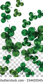 Vector Clover Leaf  Isolated on Transparent Background with Space for Text. St. Patrick's Day Illustration. Ireland's Lucky Shamrock Poster. Banner for Irish Party Flatlay.  Success Symbols.
