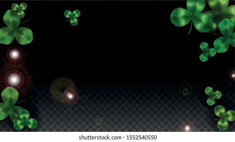 Vector Clover Leaf  Isolated on Transparent Background with Space for Text. St. Patrick's Day Illustration. Ireland's Lucky Shamrock Poster. Banner for Irish Party Top View.  Success Symbols.