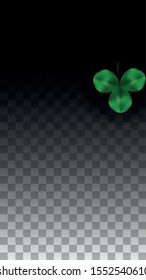 Vector Clover Leaf  Isolated on Transparent Background with Space for Text. St. Patrick's Day Illustration. Ireland's Lucky Shamrock Poster. Invintation for Concert in Pub. Flatlay.  Success Symbols.