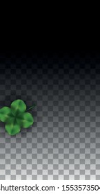 Vector Clover Leaf  Isolated on Transparent Background with Space for Text. St. Patrick's Day Illustration. Ireland's Lucky Shamrock Poster. Banner for Concert in Pub. Flatlay.  Success Symbols.