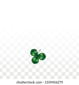 Vector Clover Leaf  Isolated on Transparent Background with Space for Text. St. Patrick's Day Illustration. Ireland's Lucky Shamrock Poster. Invintation for Concert in Pub. Top View.  Success Symbols.