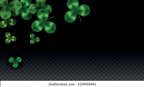Vector Clover Leaf  Isolated on Transparent Background with Space for Text. St. Patrick's Day Illustration. Ireland's Lucky Shamrock Poster. Invintation for Irish Party Top View.  Success Symbols.