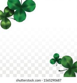 Vector Clover Leaf  Isolated on Transparent Background with Space for Text. St. Patrick's Day Illustration. Ireland's Lucky Shamrock Poster. Banner for Irish Party Flatlay.  Success Symbols.