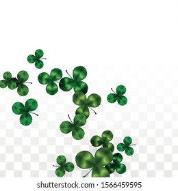 Vector Clover Leaf  Isolated on Transparent Background with Space for Text. St. Patrick's Day Illustration. Ireland's Lucky Shamrock Poster. Invintation for Irish Party Top View.  Success Symbols.