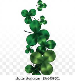 Vector Clover Leaf  Isolated on Transparent Background with Space for Text. St. Patrick's Day Illustration. Ireland's Lucky Shamrock Poster. Banner for Concert in Pub. Flatlay.  Success Symbols.