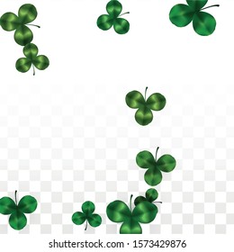 Vector Clover Leaf  Isolated on Transparent Background with Space for Text. St. Patrick's Day Illustration. Ireland's Lucky Shamrock Poster. Invintation for Concert in Pub. Top View.  Success Symbols.